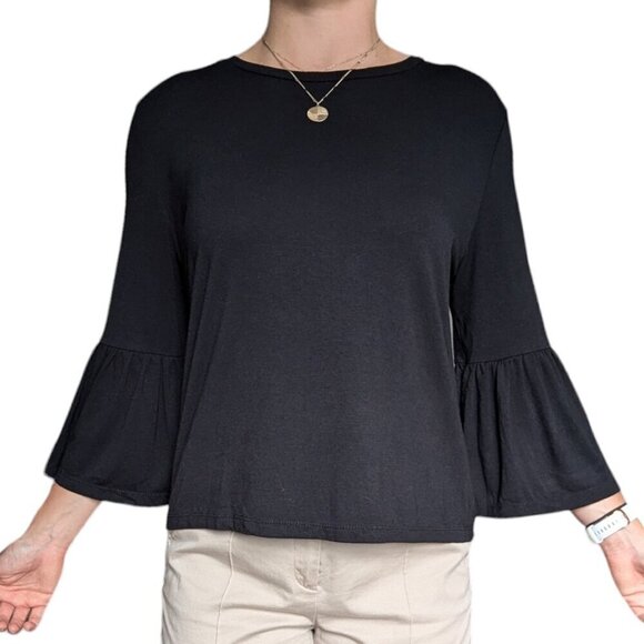 Streetwear Society Soft Stretchy Black Long Sleeve Top, Flared Sleeves Women S - Picture 1 of 9